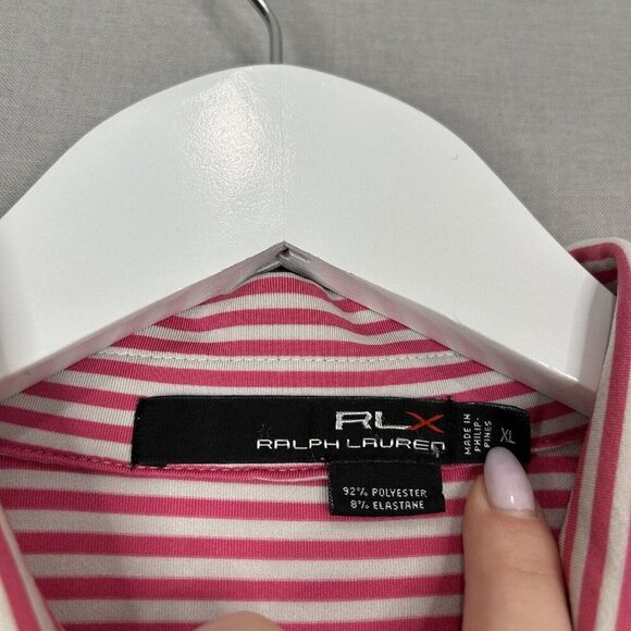 RLX Ralph Lauren Mens Polo Extra Large Pink Striped Golf Performance Classic Fit - Picture 9 of 12